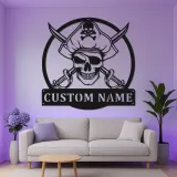 Insegna LED Teschio Pirata | Arte Murale con Nome Personalizzato | Decorazione Nautica per Man Cave | Regalo Personalizzato per Lui