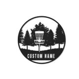 Décoration murale en métal personnalisée avec rétroéclairage LED pour panier de disc golf - Cadeau personnalisé pour passionnés de disc golf