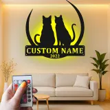 Cartel de metal personalizado con silueta de gato y luz LED, regalo personalizado para amantes de mascotas, decoración para dormitorio o salón