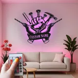 Insegna LED personalizzata per tuttofare | Insegna in metallo personalizzata per officina e garage | Regalo industriale per falegname