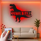 Insegna in metallo personalizzata T-Rex con luce LED regalo per la camera dei bambini decorazione per amanti dei dinosauri