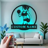 Cartel LED personalizado de chica fitness | Arte de metal con nombre personalizado para gimnasio en casa | Decoración de sala de entrenamiento | Regalo motivacional para ella