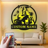 Custom Goat Farm Sign | Personalized LED Metal Wall Art | Rustic Barnyard Decor for Farmer Family Gift