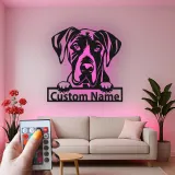 Insegna in metallo LED personalizzata per amanti dei cani con Alano - Regalo per la sala da pranzo