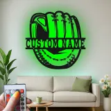 Insegna in metallo personalizzata con luce LED per guanto da baseball - Regalo personalizzato per appassionati di baseball e decorazione per stanze sportive