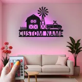 Custom Farmhouse LED Metal Sign | Personalized Barn & Windmill Wall Art | Rustic Family Name Decor for Country Home