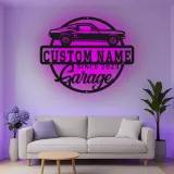 Insegna in metallo LED personalizzata per garage con auto muscolare regalo per appassionati di auto decorazione man cave