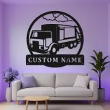 Personalized Trucker Sign with LED | Custom Semi Truck Metal Wall Art | Gift for Truckers & Garage Decor