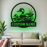 Cartel de metal LED de familia de patos personalizado Regalo para amantes de la naturaleza Decoración de vida silvestre