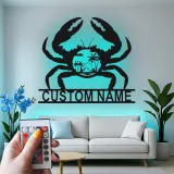 Custom Crab Beach Scene Led Light Metal Wall Art Coastal Gift for Beach Lovers Nautical Decor for Living Room
