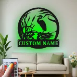 Panneau mural en métal personnalisé héron avec LED | Décoration murale personnalisée pour maison de lac | Cadeau pour amoureux de la nature | Déco oiseau
