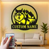 Custom Wolf Forest Scene Led Light Metal Wall Art Personalized Nature Lover Gift Rustic Cabin Decor
