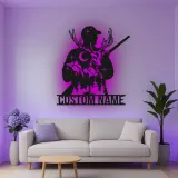 Cartel de metal personalizado de cazador y ciervo con luz LED regalo personalizado para entusiastas del aire libre decoración de man cave