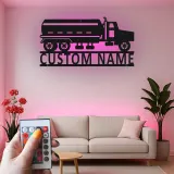 Cartel de Metal de Camión Cisterna Personalizado | Arte de Pared LED para Garaje | Decoración Industrial para Man Cave | Regalo Personalizado para Camioneros