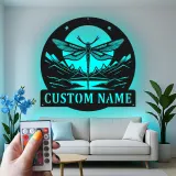 Custom Dragonfly Mountain Scene Led Light Metal Wall Art Personalized Nature Lover Gift Bedroom or Living Room Decor