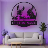 Custom Donkey Duo Led Light Metal Wall Art Personalized Farmhouse Gift Rustic Home Decor for Animal Lovers