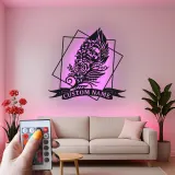 Décoration murale en métal LED crâne gothique | Décor personnalisé style tatouage | Panneau prénom sur mesure pour chambre ou studio