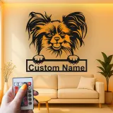 Art Murale Métal LED Chien Papillon | Panneau de Nom Personnalisé pour Animal de Compagnie | Cadeau Personnalisé pour Maman Chien | Décoration Moderne pour Salon