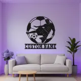 Cartel de Metal de Jugador de Fútbol Personalizado | Arte Mural LED Deportivo | Regalo con Nombre Personalizado para Atletas | Decoración de Habitación de Niños