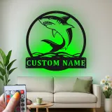 Décoration murale en métal personnalisée requin avec rétroéclairage LED, cadeau personnalisé pour amoureux de l'océan, décoration nautique pour maison de plage