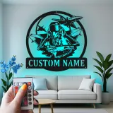 Enseigne pilote avion de chasse personnalisée | Art mural LED en métal | Décoration murale aviation pour aviateurs et cadeau militaire