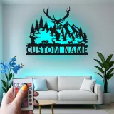 Custom Deer Hunter Led Light Metal Wall Art Personalized Gift for Hunters Rustic Cabin Decor 1