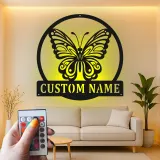 Personalisierte Schmetterling LED Metall-Wandkunst Geschenk für Naturfreunde Schlafzimmer oder Garten Dekoration