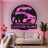 Cartel de metal LED Familia de Osos personalizado Regalo de naturaleza para familias Decoración de cabaña o sala