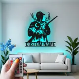 Cartel de metal personalizado de cazador y ciervo con luz LED regalo personalizado para entusiastas del aire libre decoración de man cave
