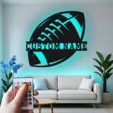Insegna personalizzata con nome per football | Arte murale in metallo LED | Regalo personalizzato per atleta | Arredo per sala giochi e cameretta ragazzi