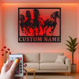 Insegna in metallo personalizzata con LED per cavallo | Arte murale equestri personalizzata | Decorazione per ranch e fienile per amanti dei cavalli