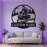 Custom Snowmobile Rider LED Metal Wall Art | Personalized Winter Sport Decor | Snowmobiling Gift for Riders | Cabin Wall Accent Sign