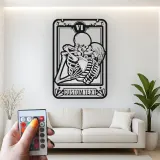 Gothic Skeleton Lovers Tarot-Kartenschild | Personalisierte LED Metall-Wandkunst | Romantische Totenkopf-Paar-Dekoration | Individuelles Jubiläumsgeschenk