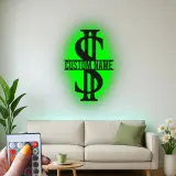 Décoration murale en métal personnalisée en forme de signe dollar avec rétroéclairage LED - Cadeau personnalisé pour entrepreneurs - Décor de bureau ou de salle de loisirs