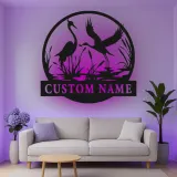 Décoration murale en métal personnalisée avec silhouette de grue et rétroéclairage LED - Cadeau pour les amoureux de la nature, décoration pour chambre ou salon