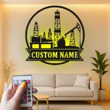 Cartel LED personalizado de torre petrolífera | Arte mural de metal personalizado | Decoración industrial para trabajador del petróleo y regalo para roughneck