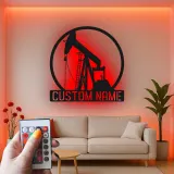 Custom Oil Pump Jack LED Metal Art | Personalized Oilfield Decor | Industrial Man Cave Sign