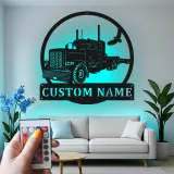 Décoration murale en métal LED personnalisée pour camion semi - Cadeau pour camionneur pour lui, décoration de garage ou de man cave