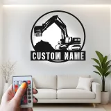 Personalisierte LED-Metall-Wandkunst mit Bagger-Motiv – Geschenk für Bauprofis, Büro oder Garage
