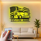 Panneau Trucker Personnalisé | Art Murale Métal Drapeau Américain LED | Cadeau Personnalisé pour Conducteur de Camion Semi | Décor Man Cave