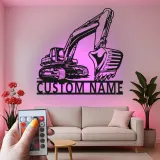 Custom Excavator Led Light Metal Wall Art Personalized Gift for Construction Enthusiasts Office or Garage Decor