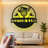 Panneau prénom de golf sur mesure avec lumières LED | Décoration murale en métal personnalisée | Cadeau pour golfeur | Décor man cave et bar sportif