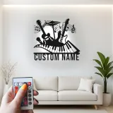 Insegna LED personalizzata con chitarra e pianoforte | Arte in metallo con note musicali | Decorazione con nome per studio musicale