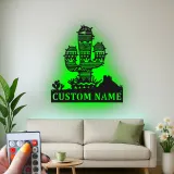 Décoration murale en métal personnalisée avec lumière LED en forme de cactus - Cadeau de décoration désert pour le salon