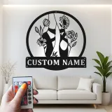 Décoration murale en métal personnalisée Chaussures de ballet avec fleurs et rétroéclairage LED Cadeau pour danseurs Décor de studio