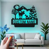 Personalized Moose Metal Wall Art | LED Wildlife Scene | Custom Family Name Sign for Cabin, Lodge & Rustic Home Decor