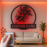 Insegna LED personalizzata con giocatore di football | Decorazione murale in metallo personalizzata | Arredo camera ragazzi e man cave | Regalo per atleta