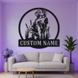 Arte da Parete in Metallo Personalizzata Labrador Retriever | Silhouette di Cani da Caccia LED | Regalo Personalizzato per Cacciatori e Decorazione per Baita