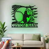 Insegna in metallo personalizzata per giocatore di softball con luce LED regalo per atleti decorazione per stanza sportiva 2
