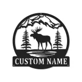 Cartel de metal personalizado con alce | Arte LED de fauna personalizado para cabaña y lodge | Regalo rústico para amantes de la naturaleza
